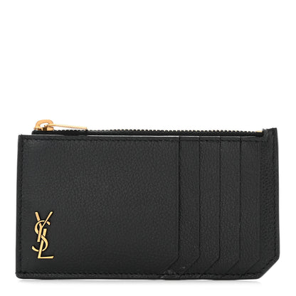 Saint Laurent Grained Calfskin Monogram 5 Fragments Zip Pouch Card Holder Black 1 of 11