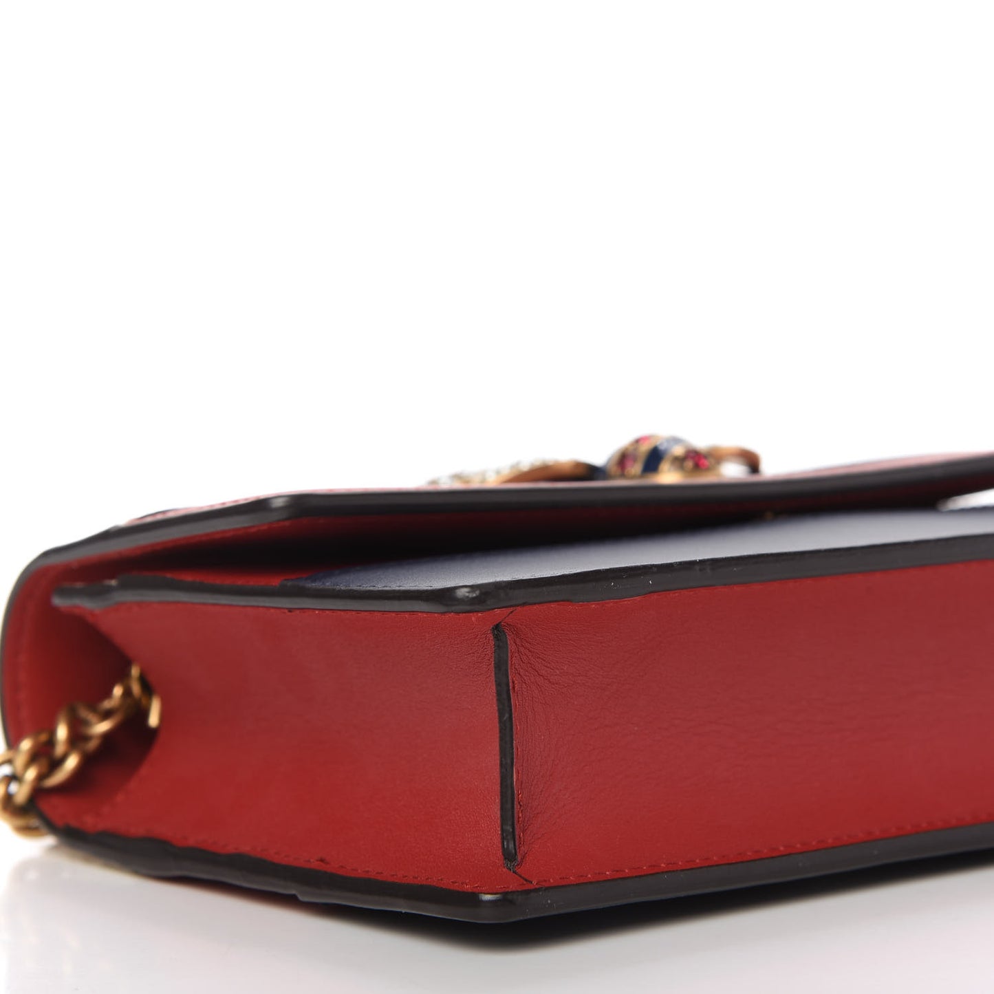 Calfskin Queen Margaret Chain Wallet Blue Agata Hibiscus Red Mystic White