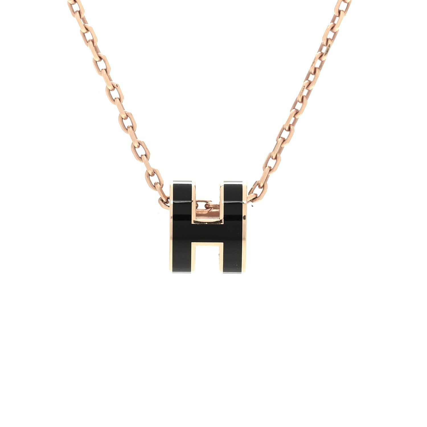 Hermes Lacquered Rose Gold Mini Pop H Pendant Necklace Black 4 of 6