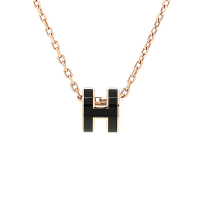 Hermes Lacquered Rose Gold Mini Pop H Pendant Necklace Black 4 of 6