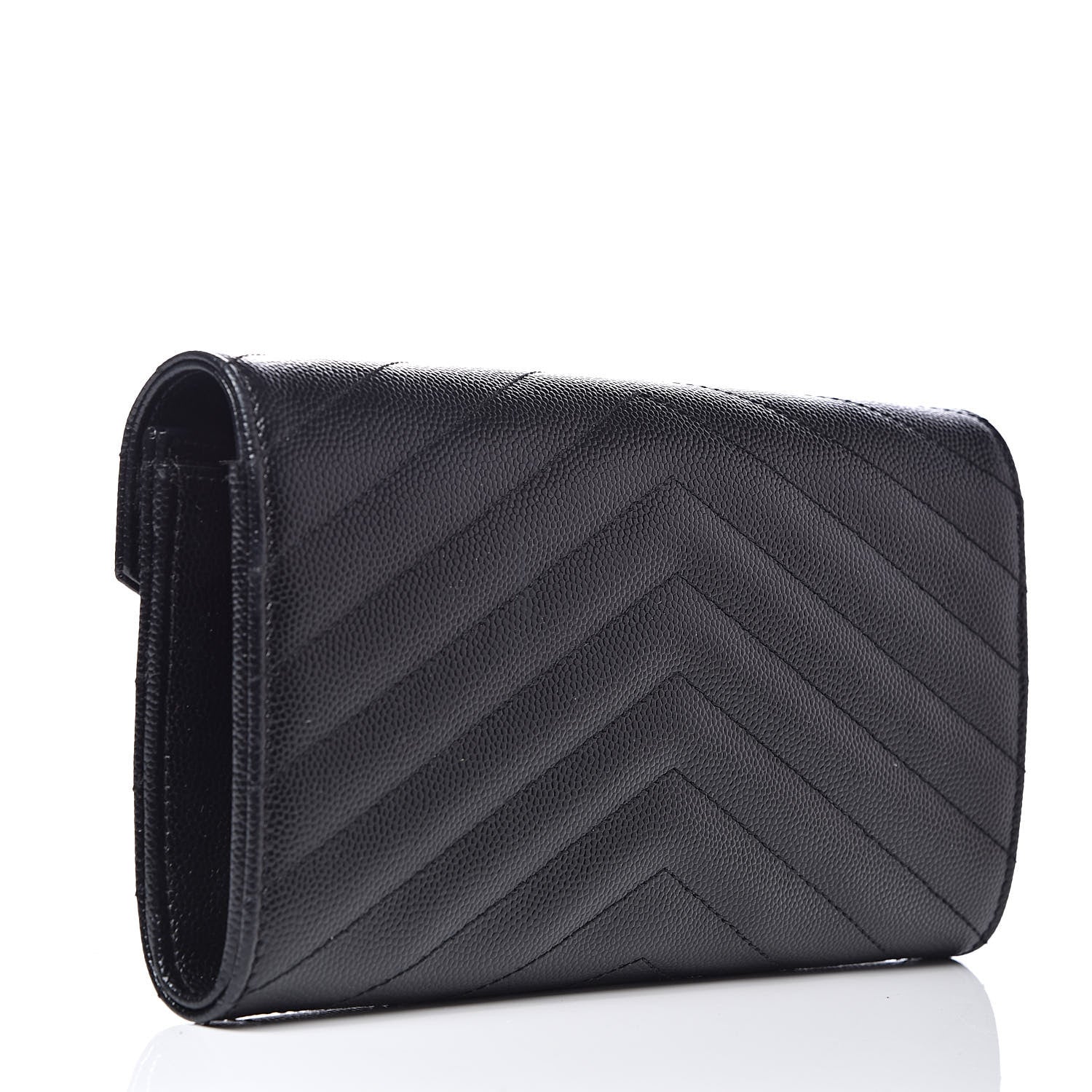 Saint Laurent Grain De Poudre Matelasse Chevron Small Monogram Chain Wallet Black 3 of 8