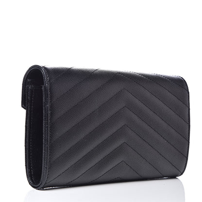 Saint Laurent Grain De Poudre Matelasse Chevron Small Monogram Chain Wallet Black 3 of 8