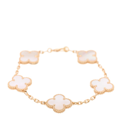 Van Cleef & Arpels 18K Yellow Gold Mother of Pearl 5 Motifs Vintage Alhambra Bracelet 1 of 5