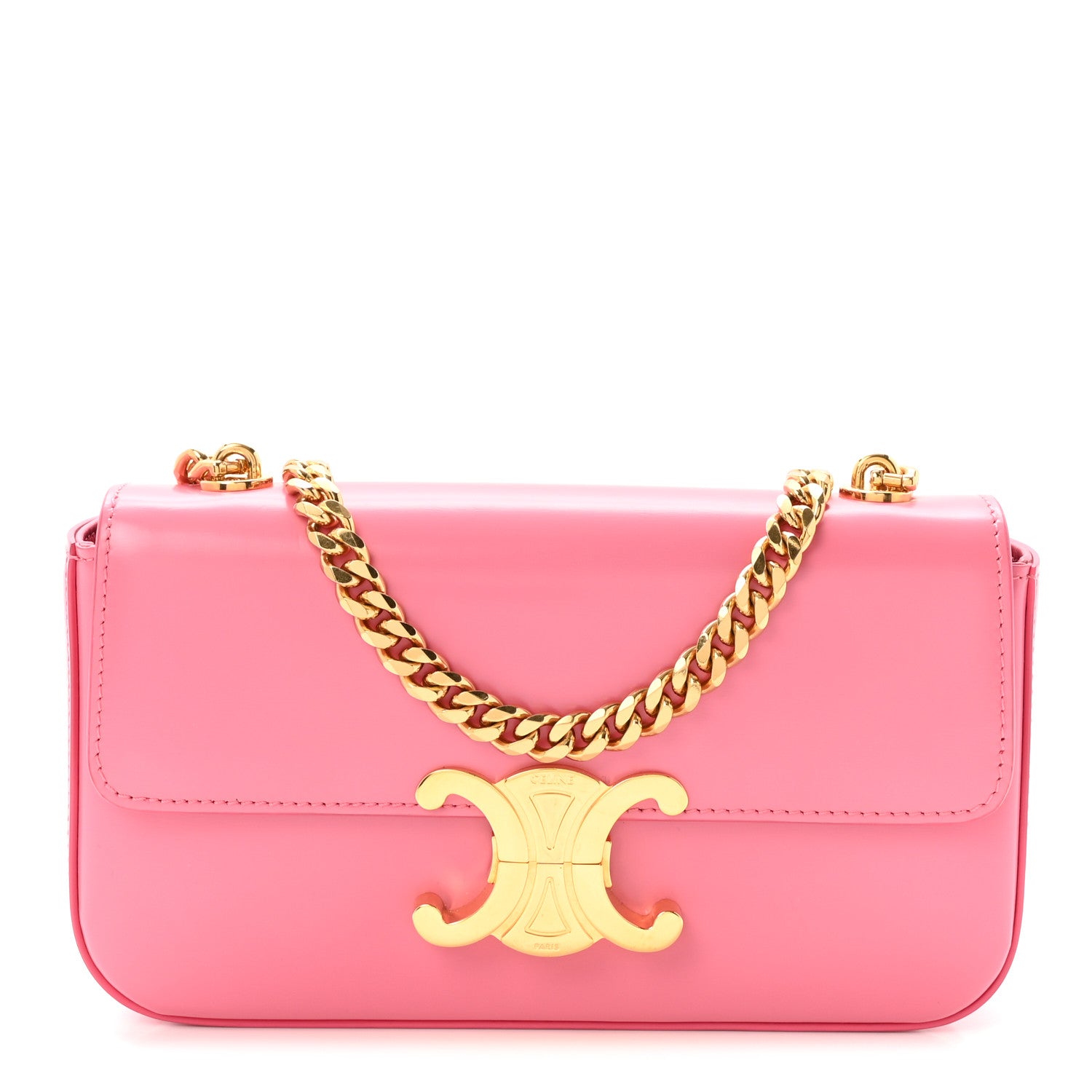 Celine Shiny Calfskin Triomphe Chain Shoulder Bag Flamingo 1 of 10