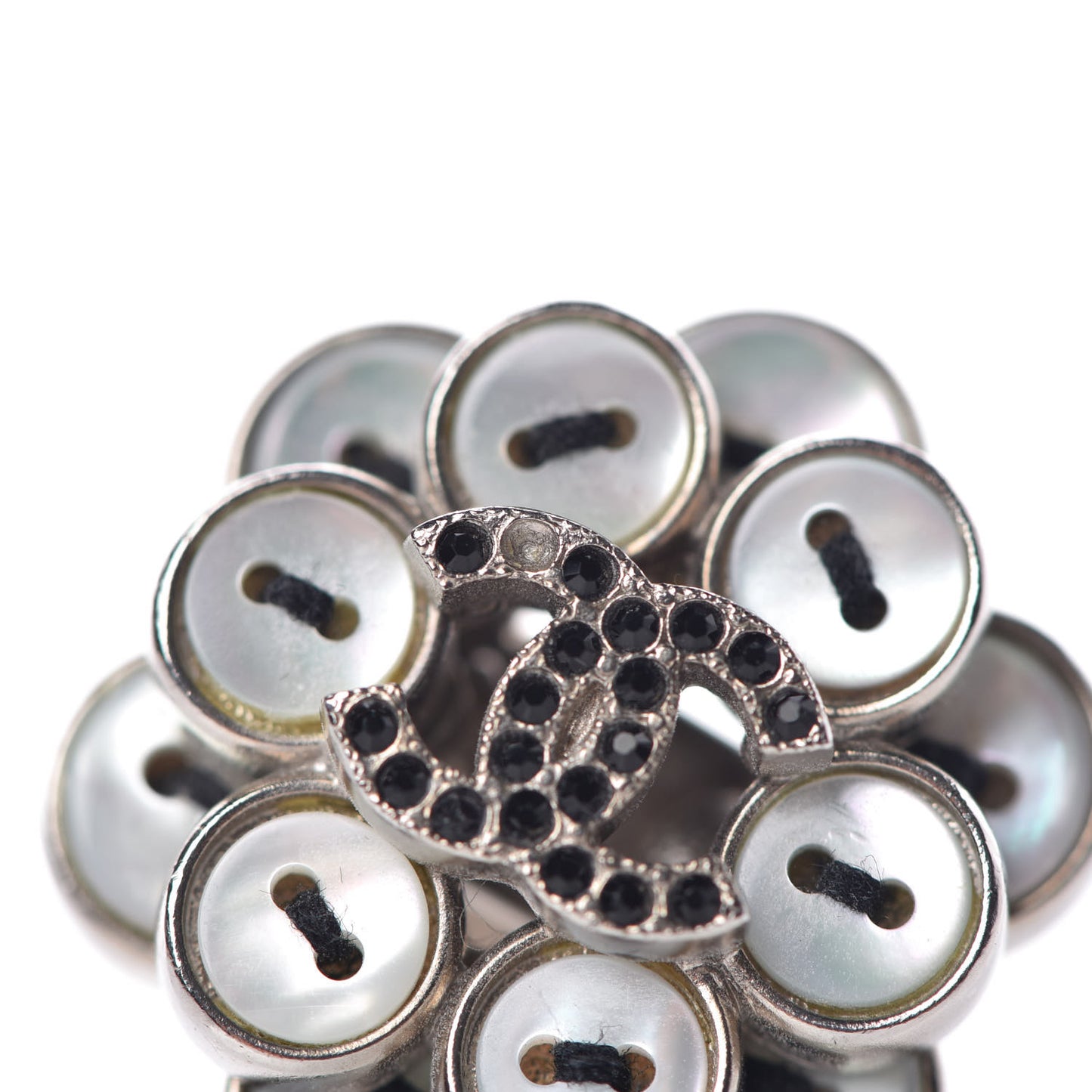 Crystal CC Button Ring 6 White