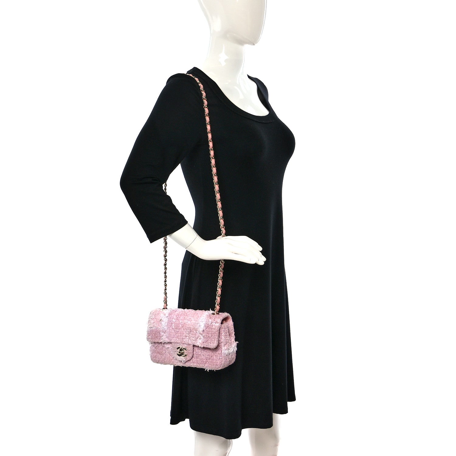 Chanel Tweed Quilted Mini Rectangular Flap Light Pink White 2 of 10