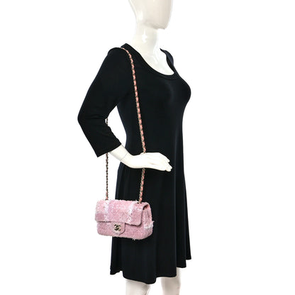 Chanel Tweed Quilted Mini Rectangular Flap Light Pink White 2 of 10