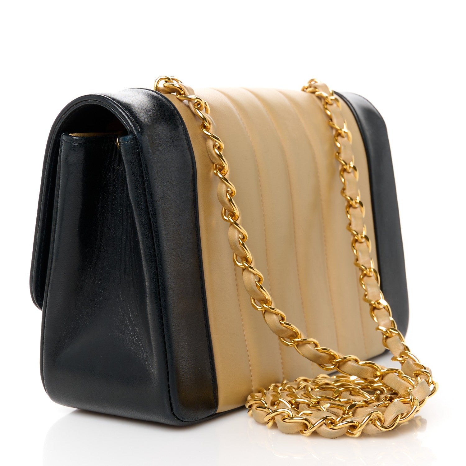Chanel Lambskin Vertical Quilted Small Flap Beige Black 3 of 14