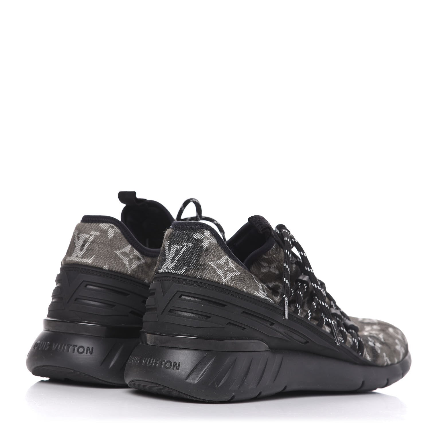 Louis Vuitton Denim Rubber Monogram Tie Dye Mens Fastlane Low Sneakers 9 Black 4 of 7