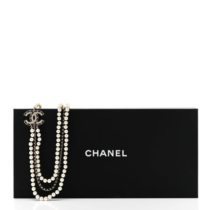 Chanel Pearl Lambskin Crystal CC Vintage Allure Necklace Gold Black 6 of 6
