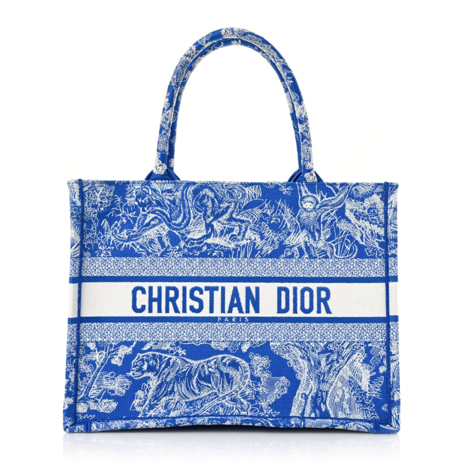 Christian Dior Canvas Embroidered Medium Dioriviera Toile De Jouy Book Tote Fluorescent Blue 1 of 12