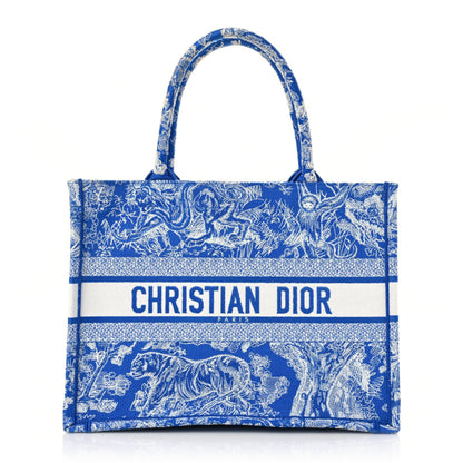 Christian Dior Canvas Embroidered Medium Dioriviera Toile De Jouy Book Tote Fluorescent Blue 1 of 11