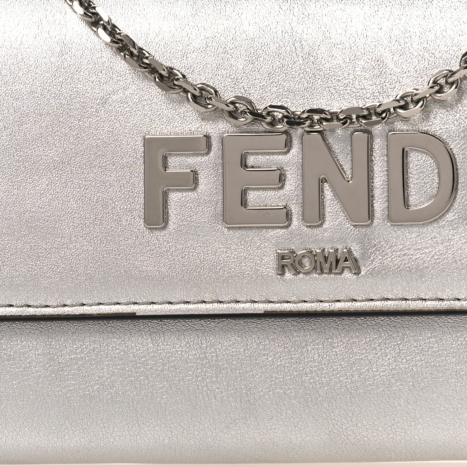 Fendi Metallic Calfskin Continental Wallet On Chain Argento 8 of 14
