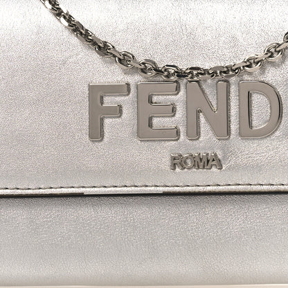 Fendi Metallic Calfskin Continental Wallet On Chain Argento 8 of 14
