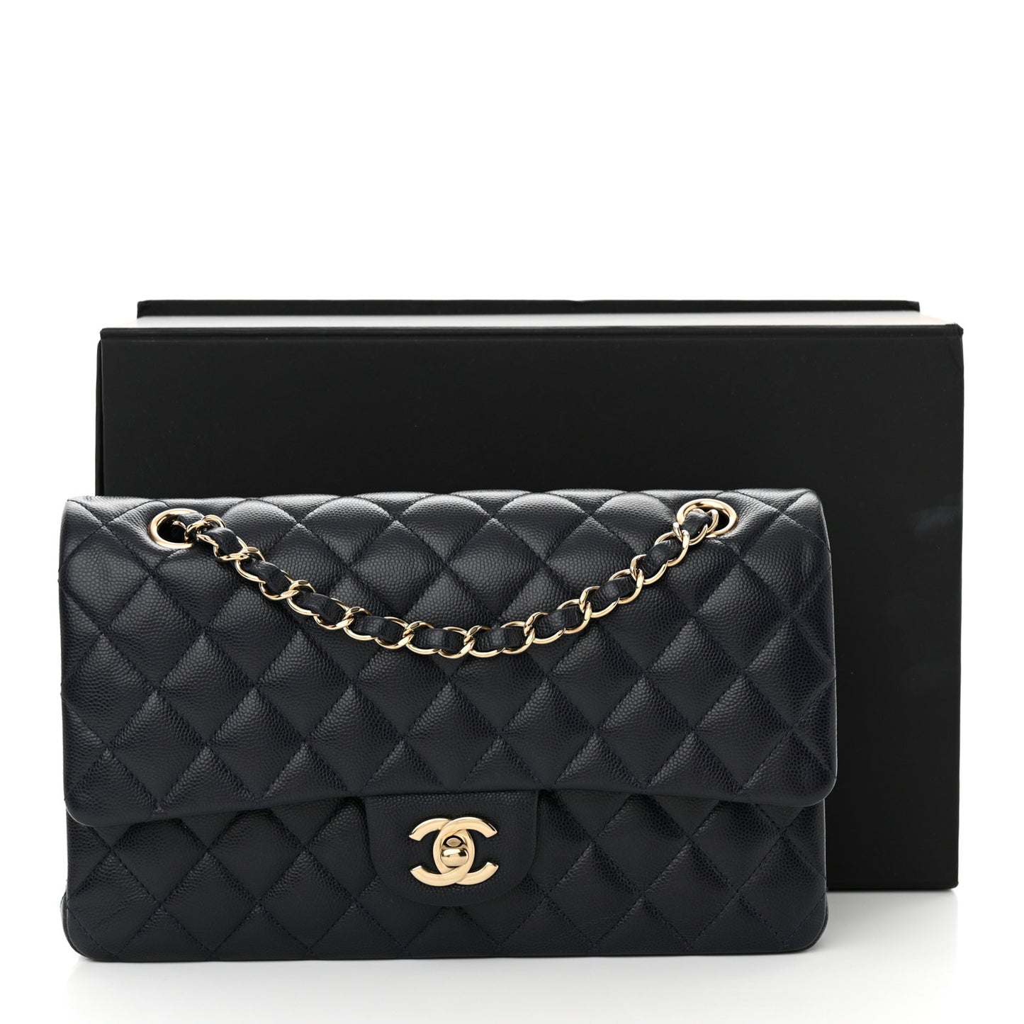 Caviar Quilted Medium Double Flap Navy