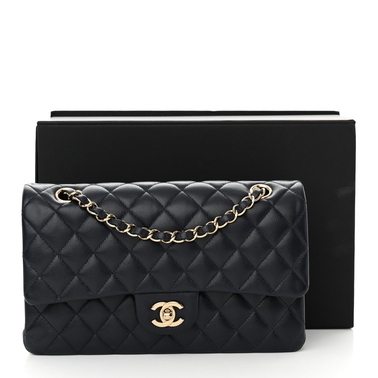 Chanel Caviar Quilted Medium Double Flap Navy 14 of 14