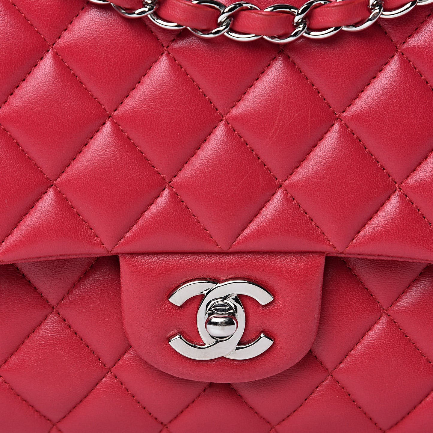 Lambskin Quilted Medium Double Flap Dark Pink
