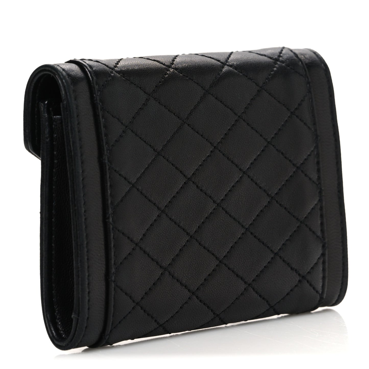 Lambskin Quilted Monogram Gaby Small Envelope Wallet Black