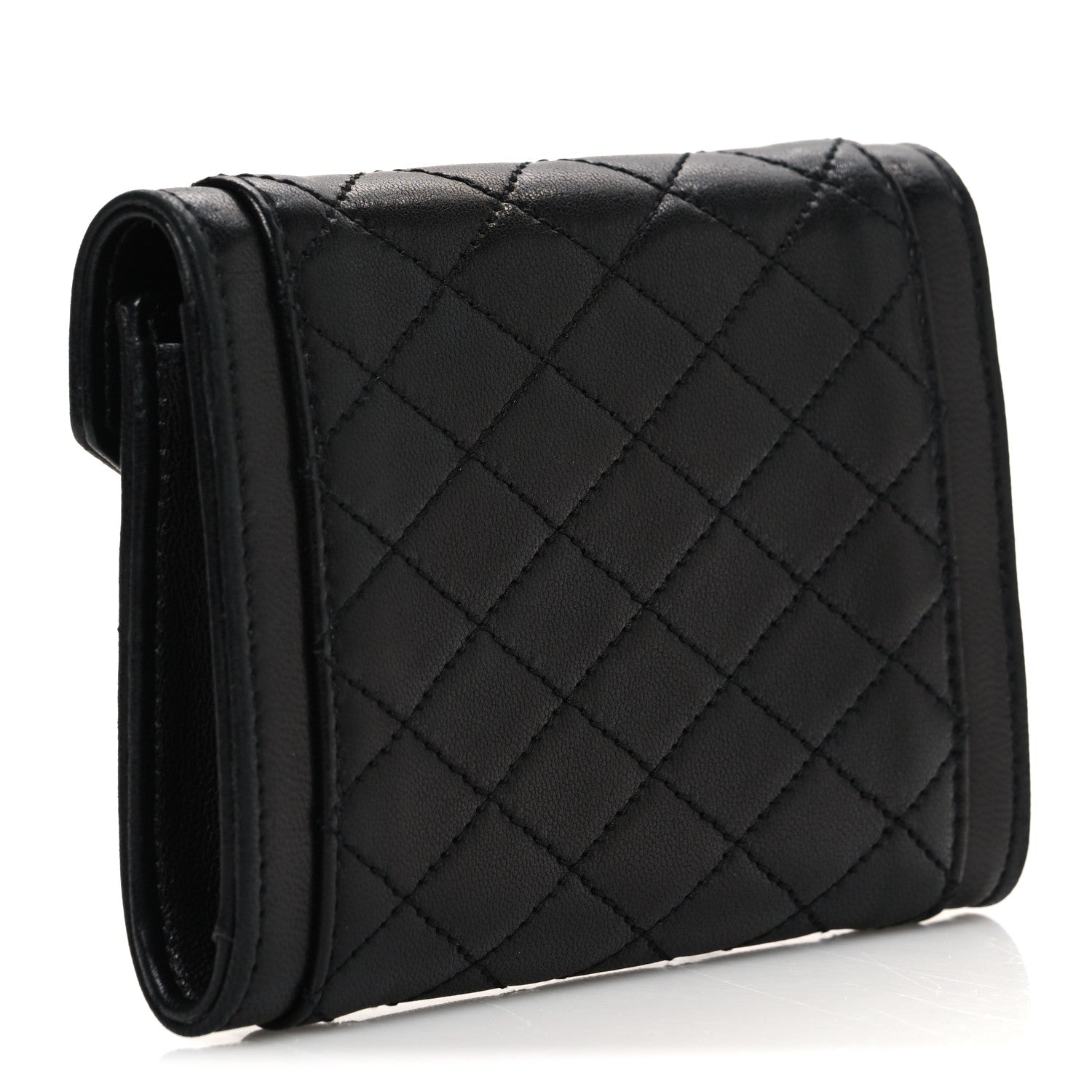 Saint Laurent Lambskin Quilted Monogram Gaby Small Envelope Wallet Black 3 of 7