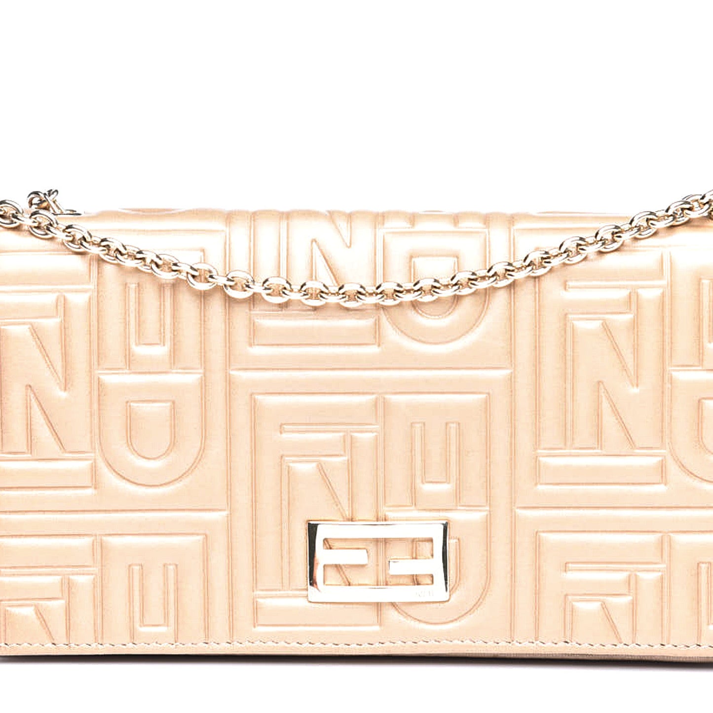 Metallic Nappa Logo Embossed Long Wallet On Chain Gold