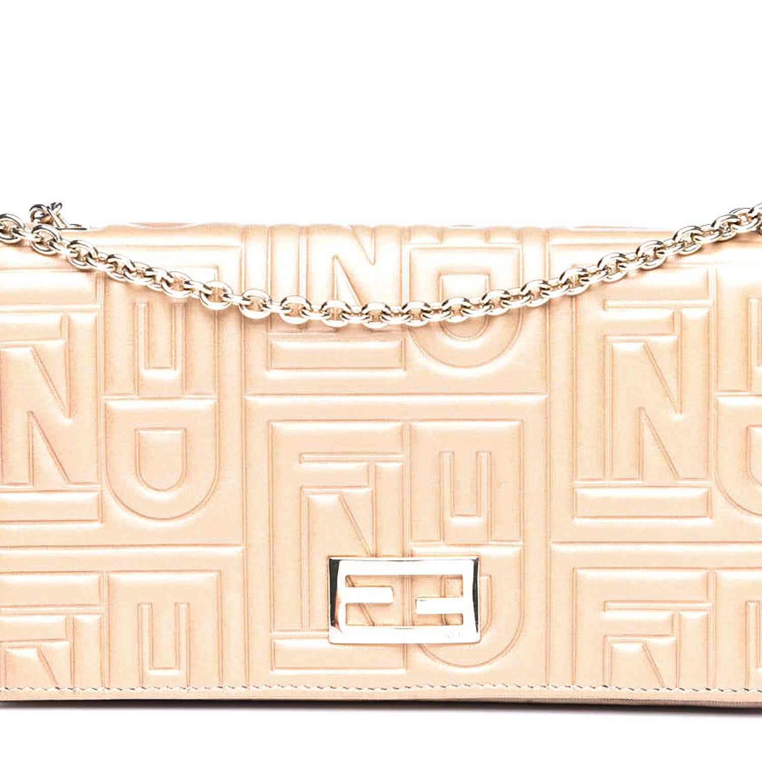 Fendi Metallic Nappa Logo Embossed Long Wallet On Chain Gold 12 of 12