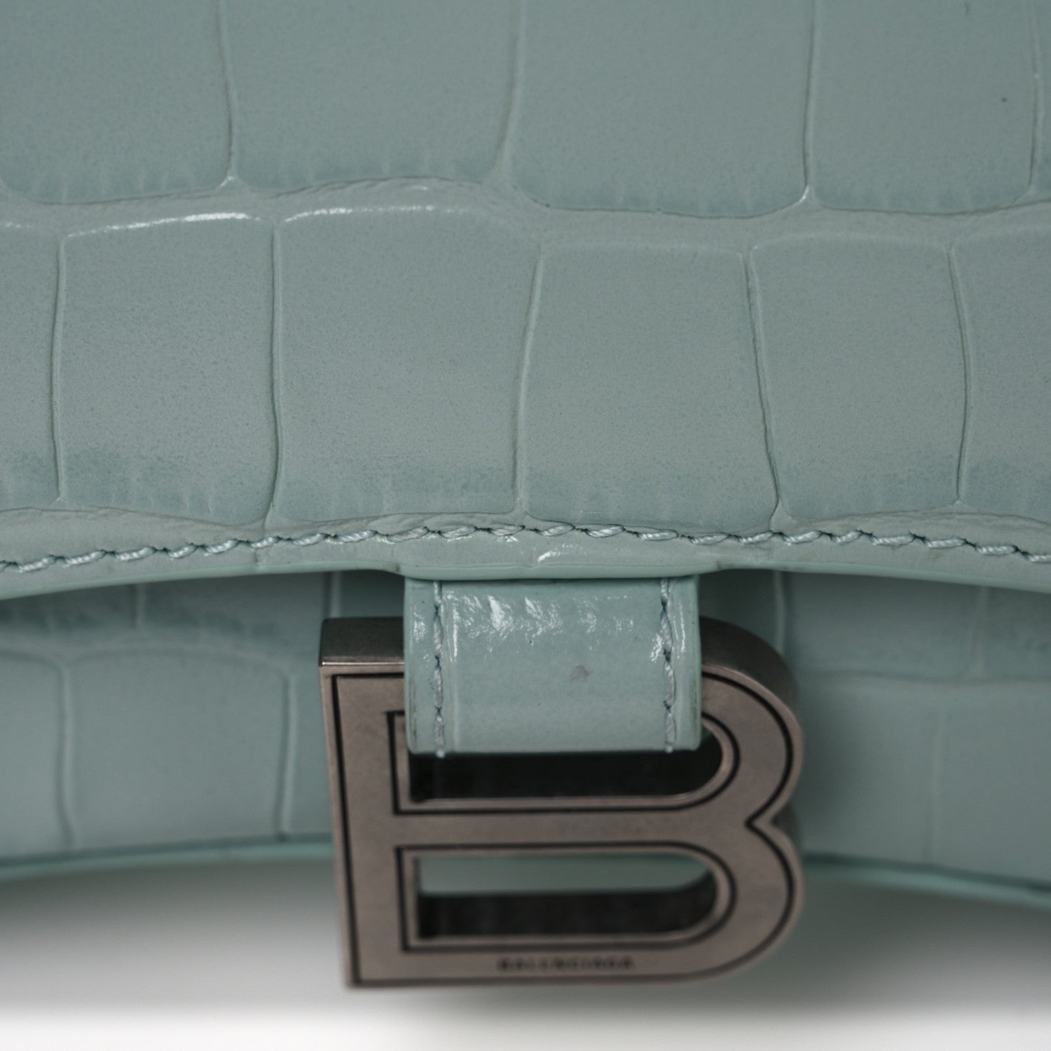Balenciaga Shiny Calfskin Crocodile Embossed Hourglass Top Handle Bag XS Green Acqua 13 of 14