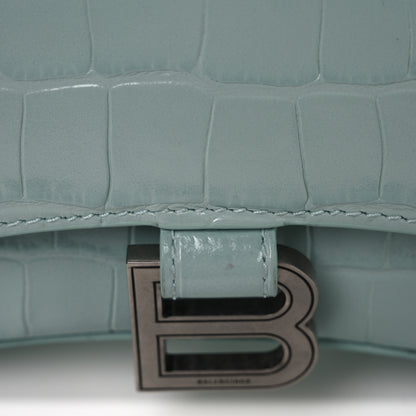 Balenciaga Shiny Calfskin Crocodile Embossed Hourglass Top Handle Bag XS Green Acqua 13 of 14