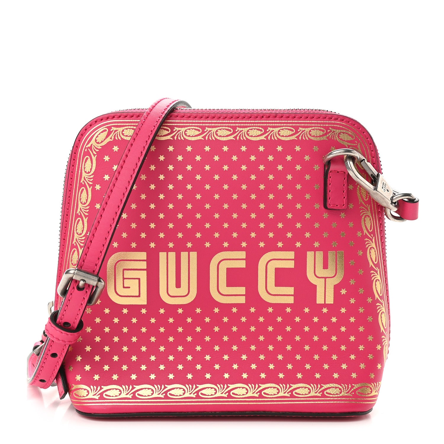 Gucci X SEGA Calfskin GUCCY Stars Mini Dome Shoulder Bag Violet Fuxia Gold 1 of 9