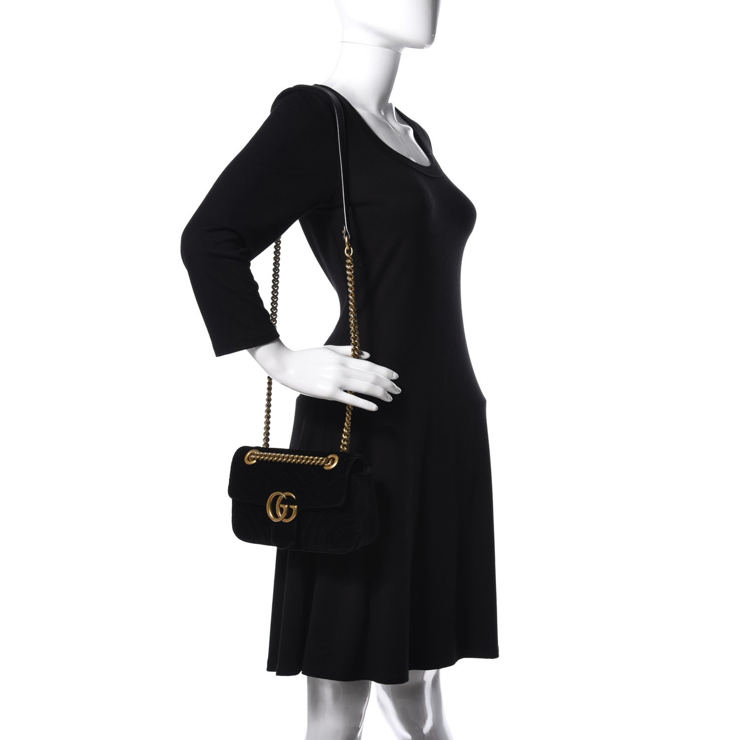 Velvet Matelasse Mini GG Marmont Shoulder Bag Black