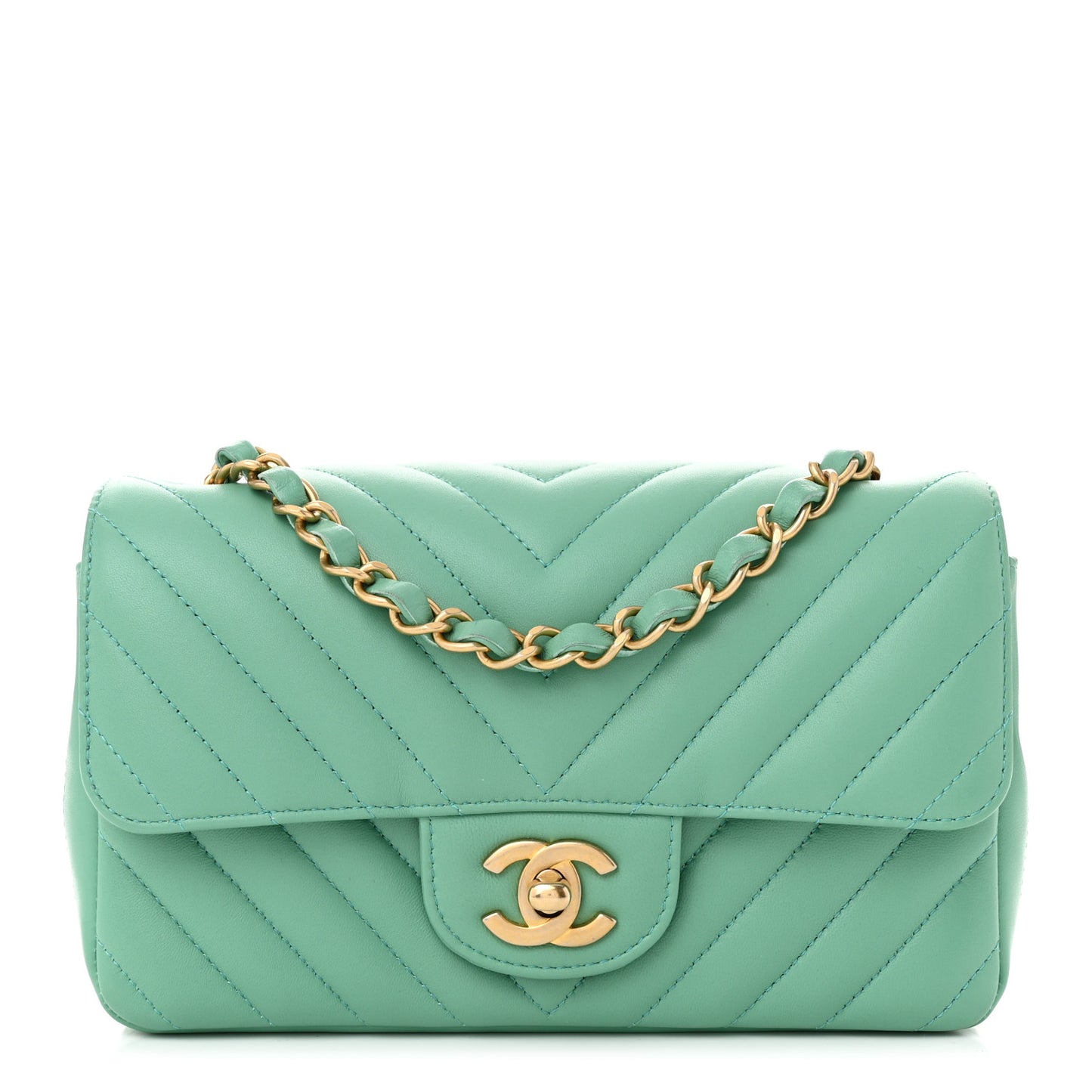Lambskin Chevron Quilted Mini Rectangular Flap Green