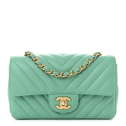 Chanel Lambskin Chevron Quilted Mini Rectangular Flap Green 1 of 11