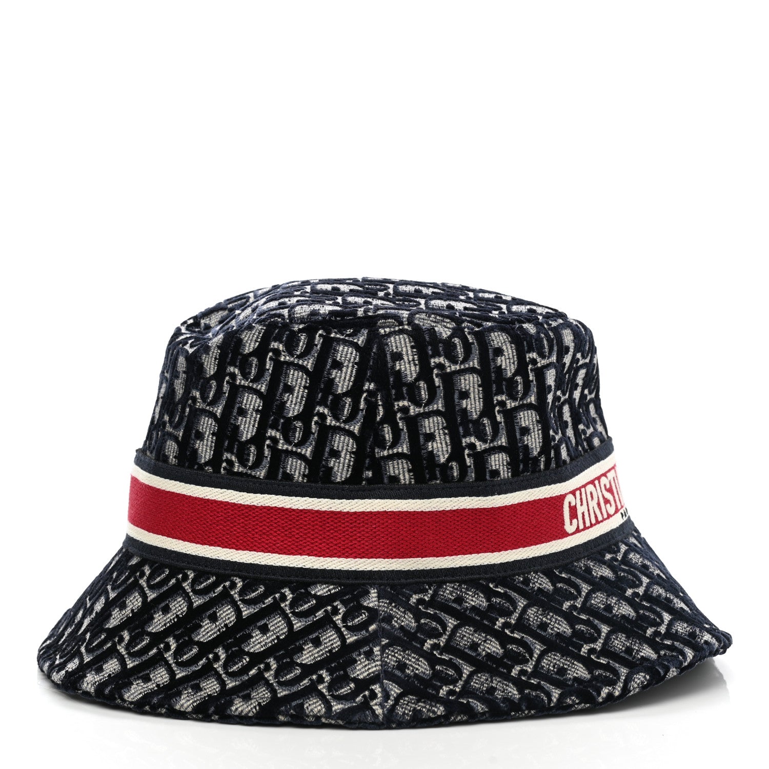 Christian Dior Velvet Oblique Large Brim Bucket Hat 57 Bleu Red 4 of 8