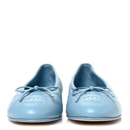 Chanel Lambskin Quilted CC Cap Toe Ballerina Flats 39.5 Blue 3 of 11