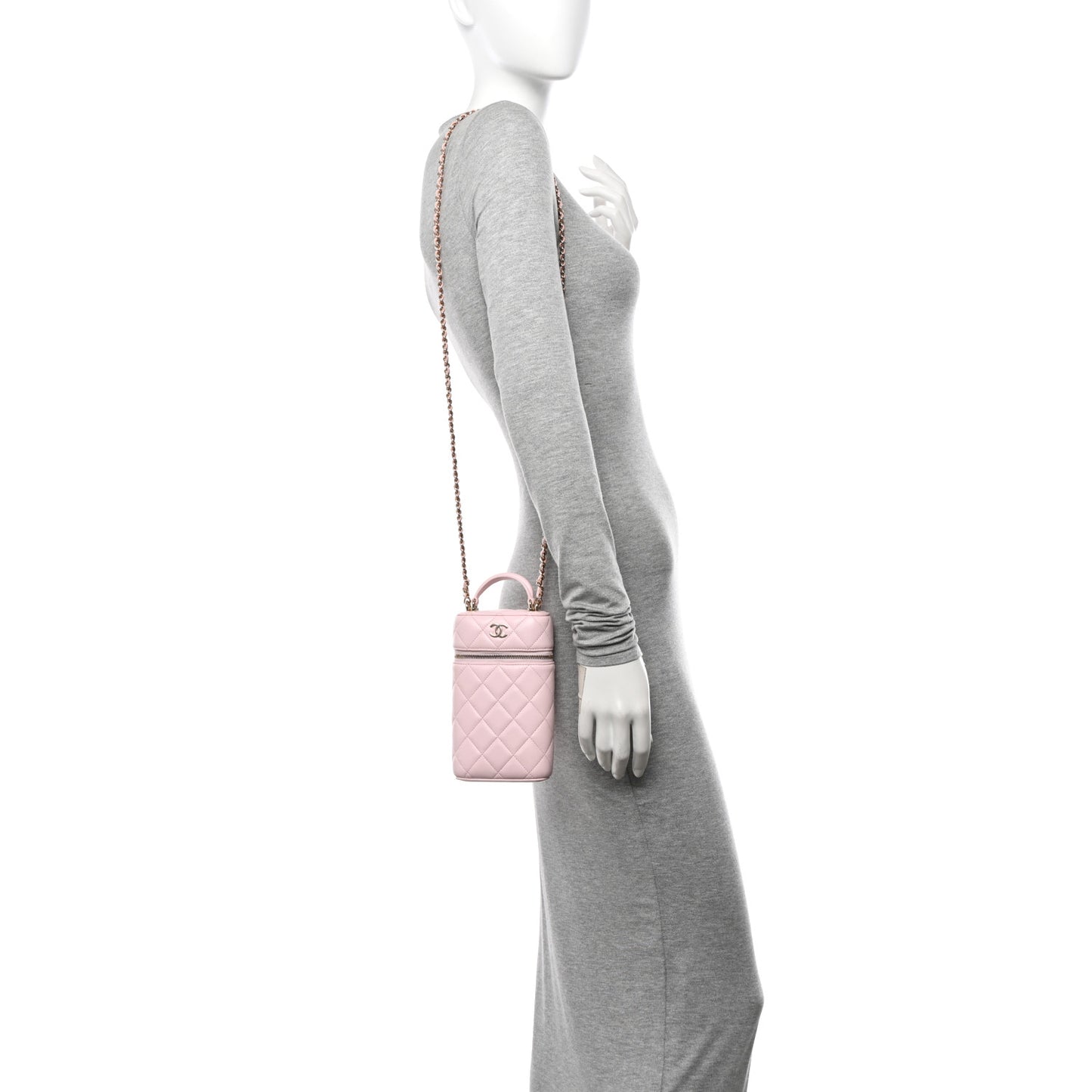 Lambskin Quilted Vertical Vanity Case With Chain Light Pink
