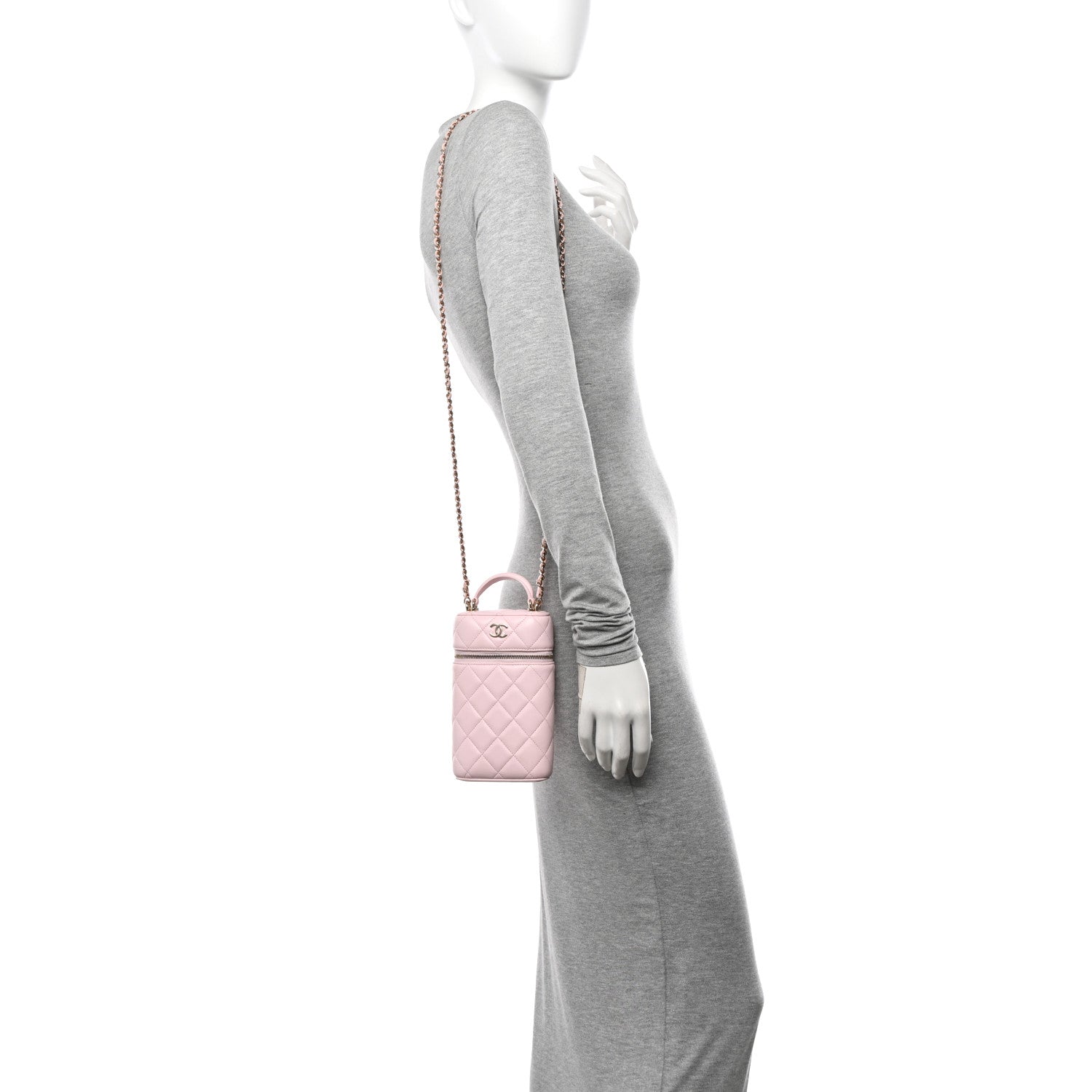 Chanel Lambskin Quilted Vertical Vanity Case With Chain Light Pink 2 of 14