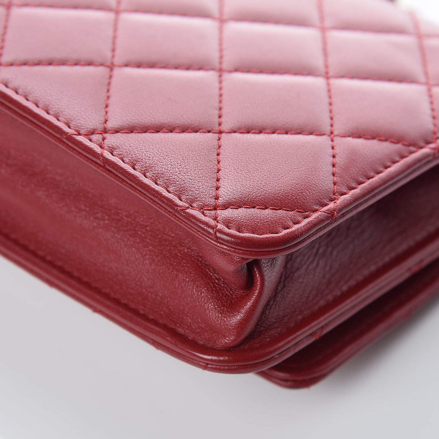 Lambskin Quilted Trendy CC Wallet On Chain WOC Dark Red