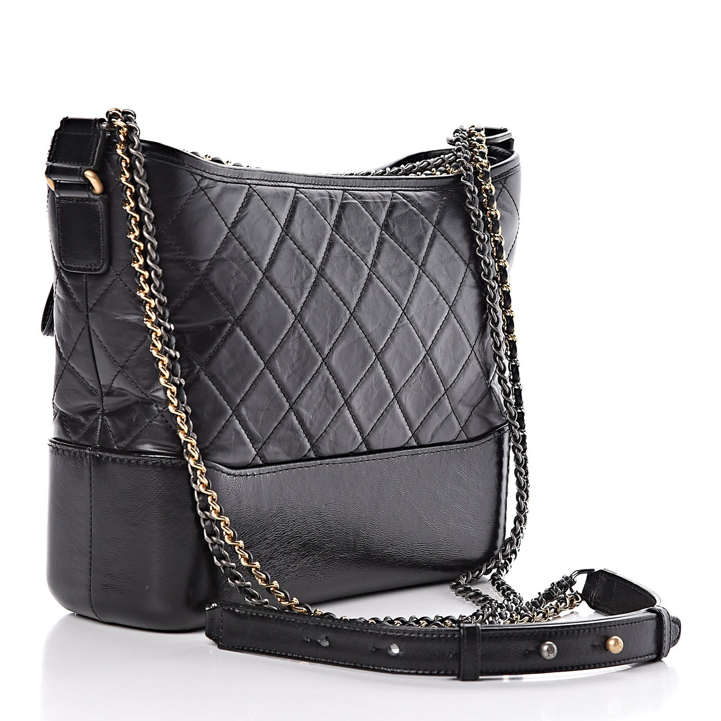 Aged Calfskin Quilted Medium Gabrielle Hobo Black