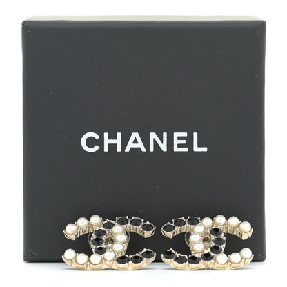 Chanel Crystal Pearl CC Dazzling Domino Earrings Gold Black 6 of 6