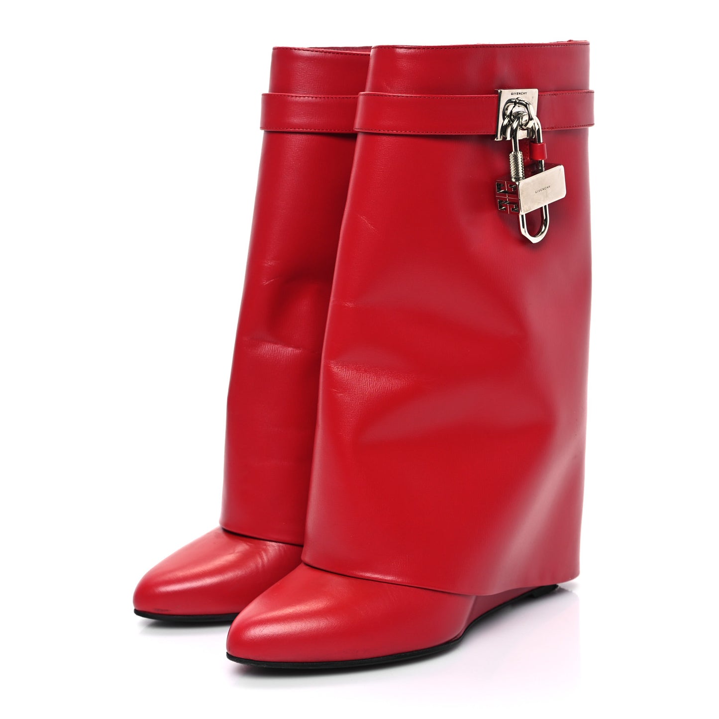 Calfskin Shark Lock Ankle Boots 39 Red