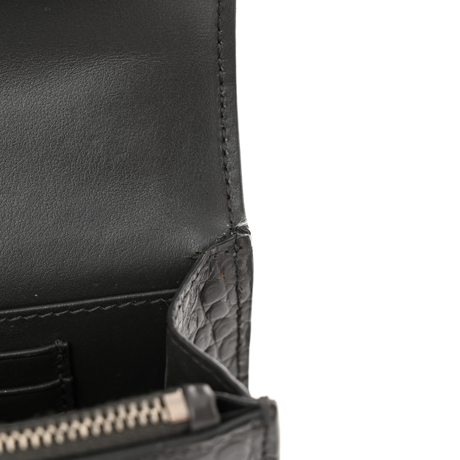 Saint Laurent Calfskin Crocodile Embossed Monogram Sunset Chain Wallet Graphite 11 of 12