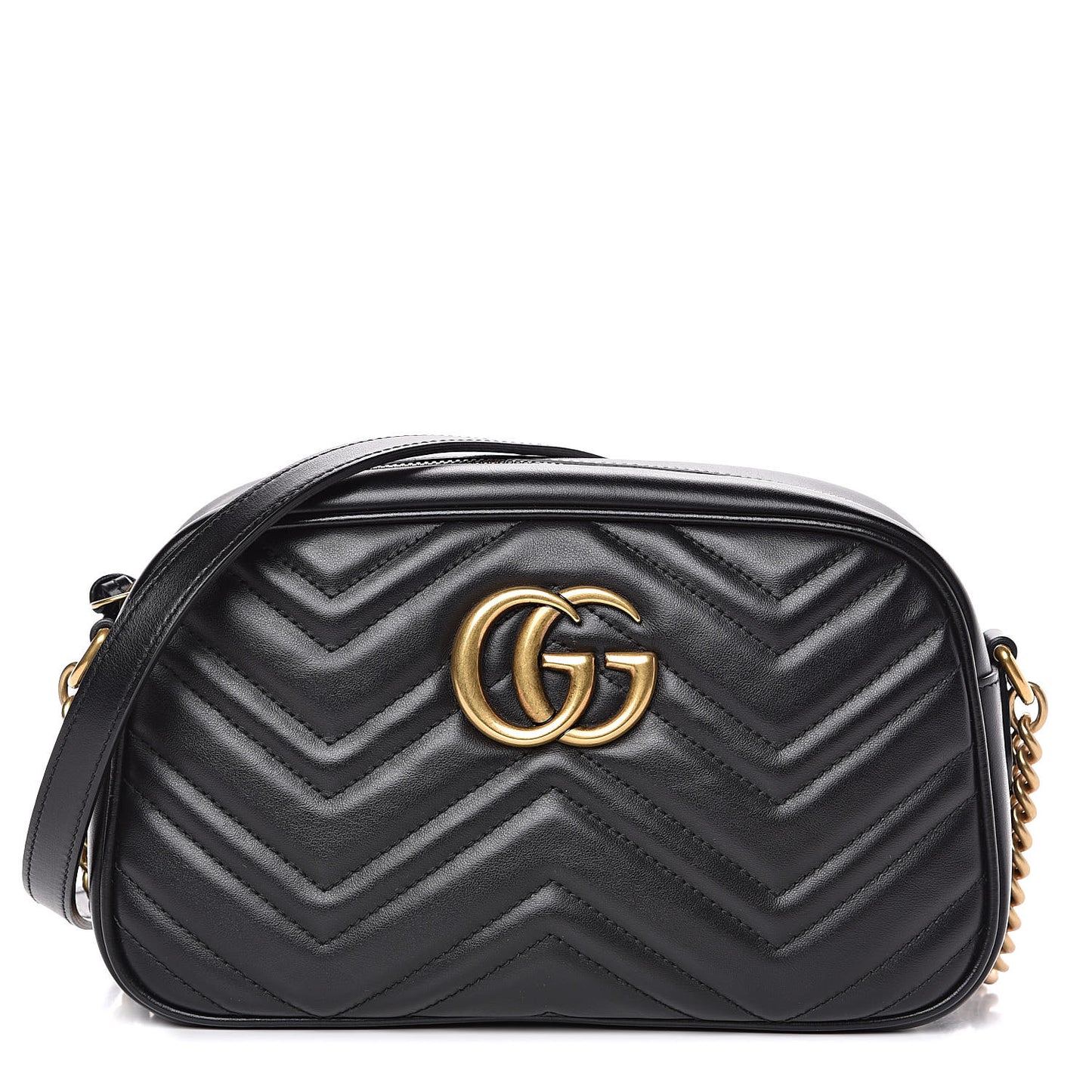 Calfskin Matelasse Small GG Marmont Chain Shoulder Bag Black