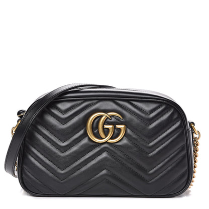 Gucci Calfskin Matelasse Small GG Marmont Chain Shoulder Bag Black 1 of 11