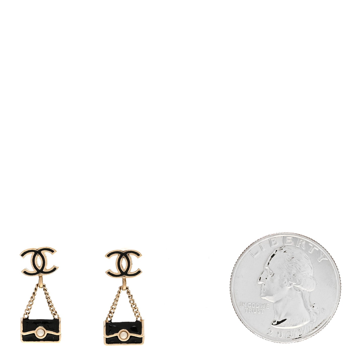 Enamel Pearl CC Flap Bag Drop Earrings Black Gold