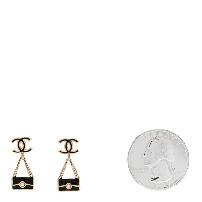 Chanel Enamel Pearl CC Flap Bag Drop Earrings Black Gold 2 of 5