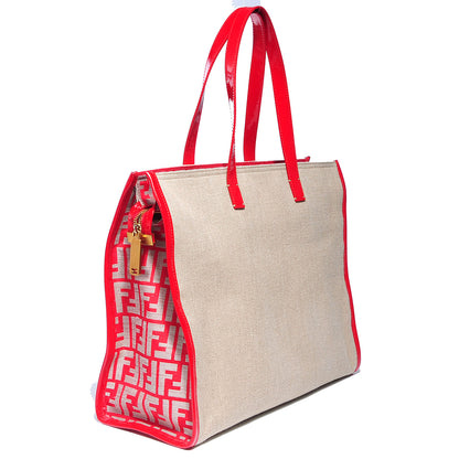 Fendi Linen Patent FF Shopping Tote Fragola 4 of 11