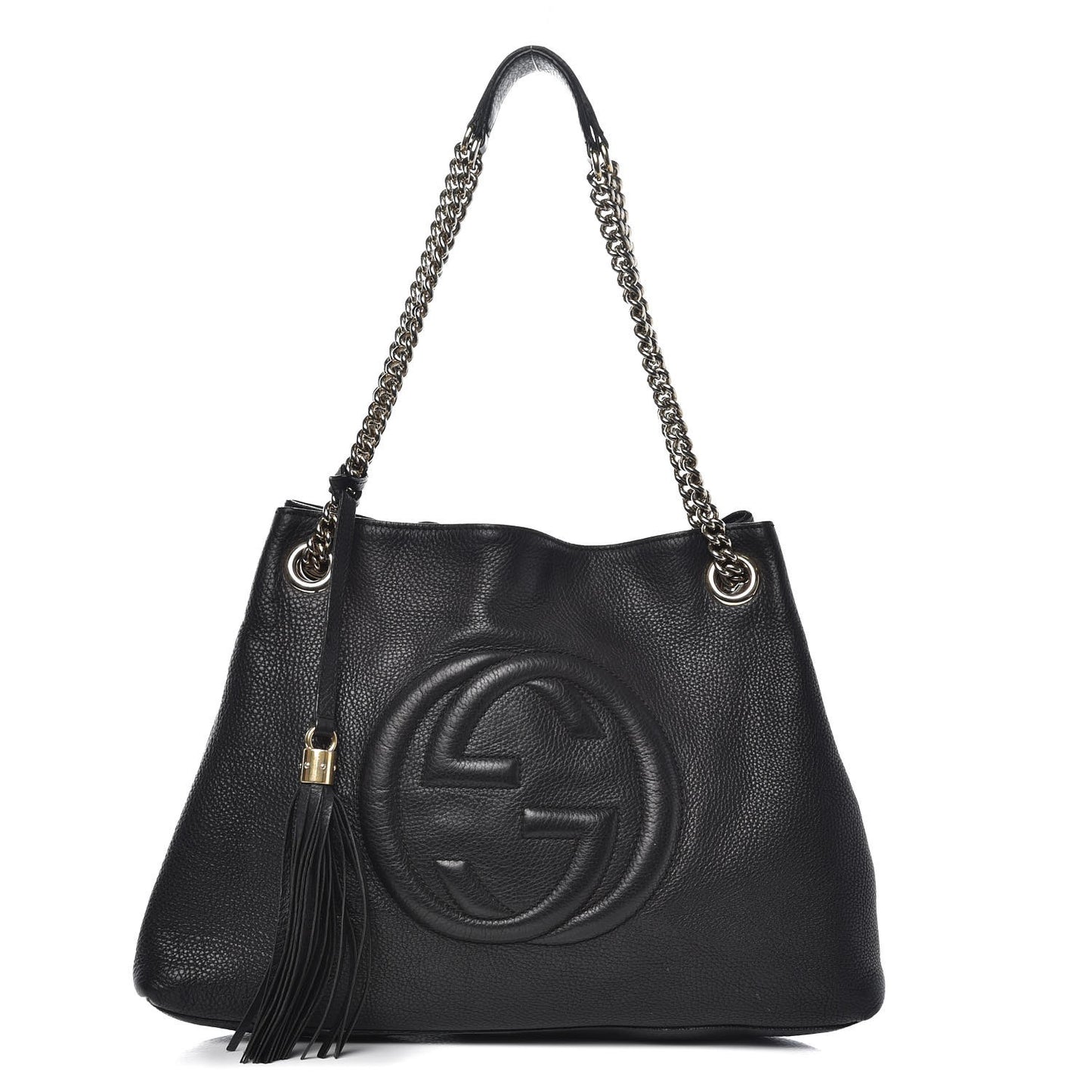 Pebbled Calfskin Medium Soho Chain Shoulder Bag Black