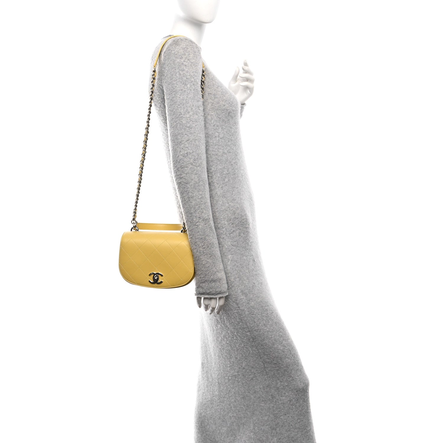 Chanel Calfskin Stitched Small Ring My Bag Flap Crossbody Yellow 2 of 10