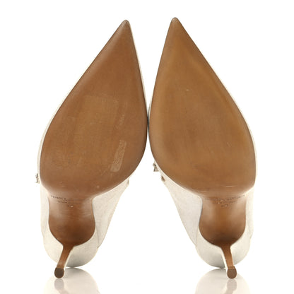 Jimmy Choo Canvas Glitter Crystal Bing 100 Pumps 36 White 6 of 9