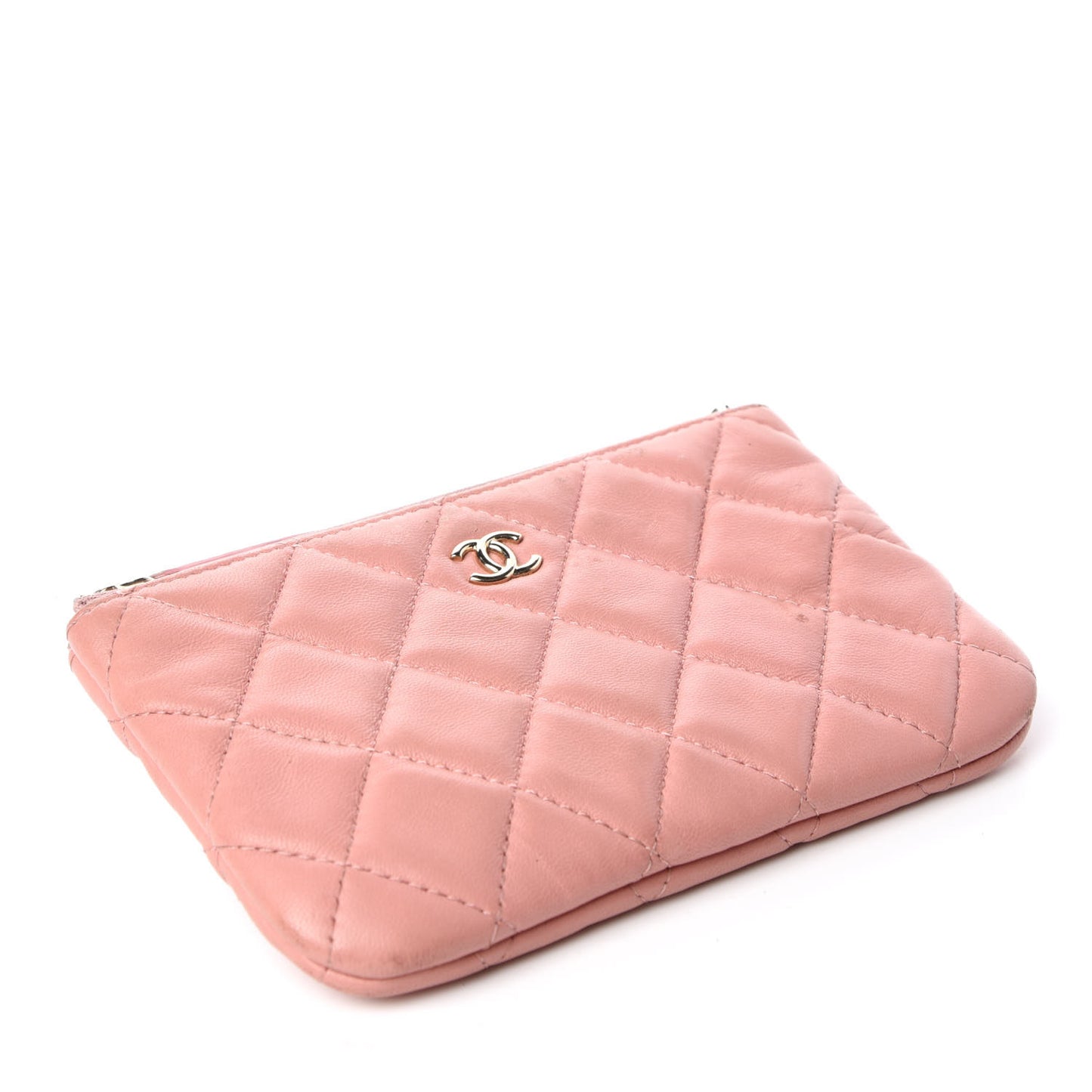Lambskin Quilted Small Cosmetic Case Pink