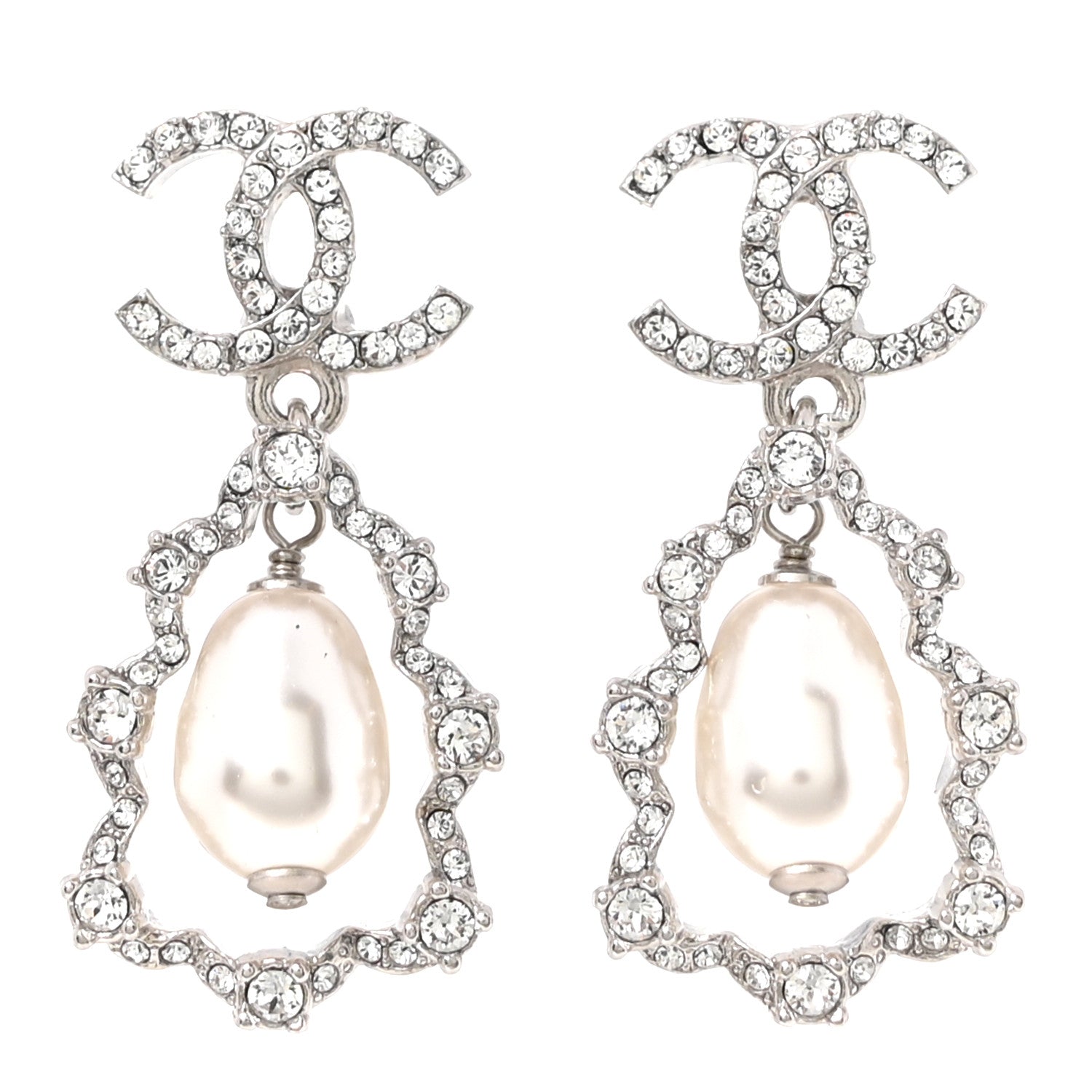 Chanel Crystal Pearl Imperial Bow Earrings Silver 1 of 5